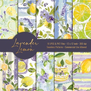 Motifs transparents lavande citron, papiers de scrapbooking imprimables, gâteau d'été et limonade, arrière-plans à carreler, conception de tissu, téléchargement immédiat