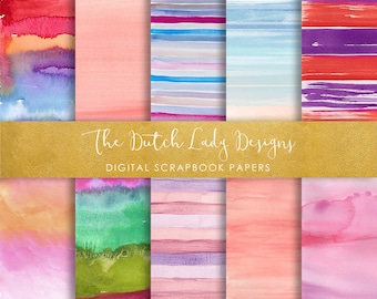 Watercolor Striped Scrapbook Paper: Abstract Art Backgrounds (Digital Download)