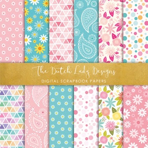 Digital Scrapbook Paper - Happy Patterns - Fondos estampados - Floral - Geométrico - 12 archivos JPEG - DESCARGA INSTANTÁNEA