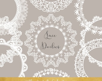 Lace Doily Clipart Set: Circle Borders, Handcraft Images (30 PNG Images) (Digital Download)