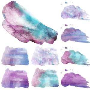 Watercolor Smears The Blues In Blue, Purple & Aqua Tones Waterpaint Textures Brush Shapes INSTANT DOWNLOAD 20 .PNG Files image 4