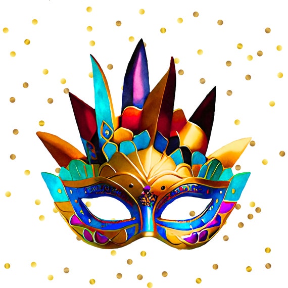 Carnival Masks Clipart Set Mardi Gras Gold Ribbons Confetti Star