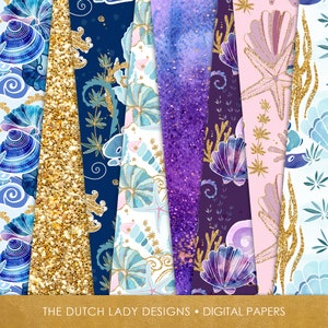 Ocean Digital Paper Set: Seamless Sea Shell Patterns (Instant Download)
