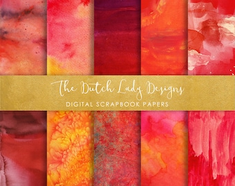 Red Watercolor Scrapbook Paper: Abstract Paint Textures (Digital Download)