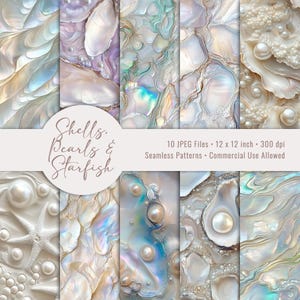 Muscheln, Perlen & Seestern SEAMLESS Muster, Scrapbook Papiere, Meer, Strand, kachelbare Hintergründe, Stoffdesign, SOFORT DOWNLOAD