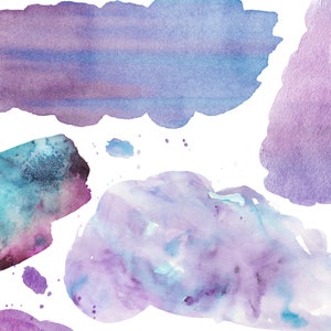 Watercolor Smears The Blues In Blue, Purple & Aqua Tones Waterpaint Textures Brush Shapes INSTANT DOWNLOAD 20 .PNG Files image 2