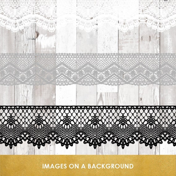 Lace Border Clipart Set - in White, Grey & Black - Lace