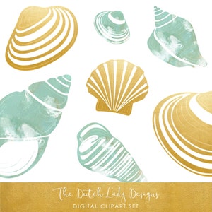 Golden & Ocean Style Sea Shell Clipart Set - Concha marina - Textura dorada - Playa - Uso comercial permitido - DESCARGA INSTANTÁNEA - 12 .PNG Imágenes