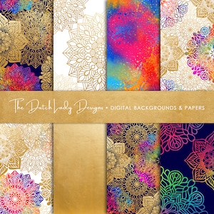 Papier Scrapbook numérique - Rainbow Mandala Patterns - Imprimable - Arrière-plans holistiques - 8 papiers en . Fichier JPEG - TÉLÉCHARGEMENT INSTANTANÉ