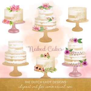 Nu gâteau Clipart ensemble - gâteaux de mariage en couches - décoré - aquarelle - boulangerie - élégant - or - téléchargement immédiat - 20 fichiers .PNG