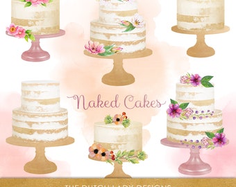 Watercolor Naked Cake Clipart Set – Wedding & Bakery (PNG Files) (Instant Download)