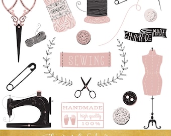 Vintage Sewing Clipart Set: Seamstress Graphics (INSTANT DOWNLOAD)