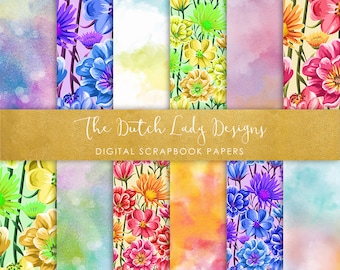 Papel digital para álbum de recortes "Flores de primavera": Estampados florales en acuarela (Descarga digital)