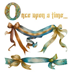 Once upon a time fairytale clipart set. Cute story telling theme. Fairytale characters, castle, wishing well, ribbons, trees. Ideal for scrapbooking, birthday cards or making stickers. 25 PNG files for personal & commercial use. Enchanted world.