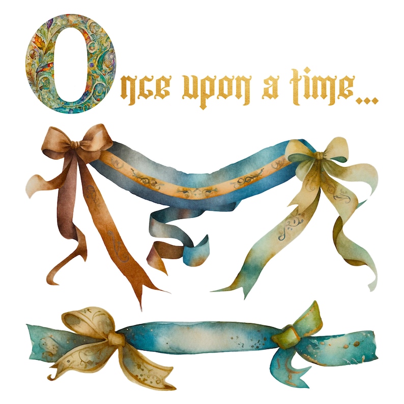 Once upon a time fairytale clipart set. Cute story telling theme. Fairytale characters, castle, wishing well, ribbons, trees. Ideal for scrapbooking, birthday cards or making stickers. 25 PNG files for personal & commercial use. Enchanted world.