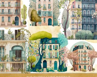 Paris Houses Clipart: Springtime Parisian Buildings (Digital Download)