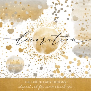 Confetti Overlay &Decoratie Clipart Set - Goud - Zilver - Harten - Sterren - Aquarel Uitstrijkjes - Cirkels - INSTANT DOWNLOAD - 26 .PNG Afbeeldingen