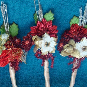 Christmas Holiday Mini Floral Pick Bouquet Corsage Boutonniere image 1