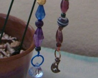 Fairy Garden Stake with Beaded Dangles Plant Jewelry 2 Varieties