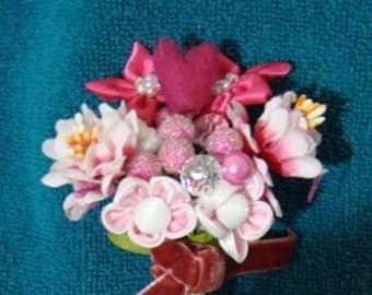 Valentine's Day Mini Artificial Floral Bouquet #7 with Extra Bling Pick Spray Corsage Boutonniere