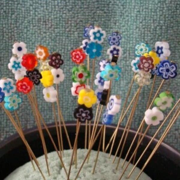 Tiny Fairy Garden Flowers Millefiori Glass Daisies on a pin