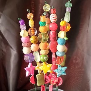 Beaded Garden Stake &quot;Dancing Stars&quot; Indoor Plant Pick Houseplant Jewelry Fairy Garden