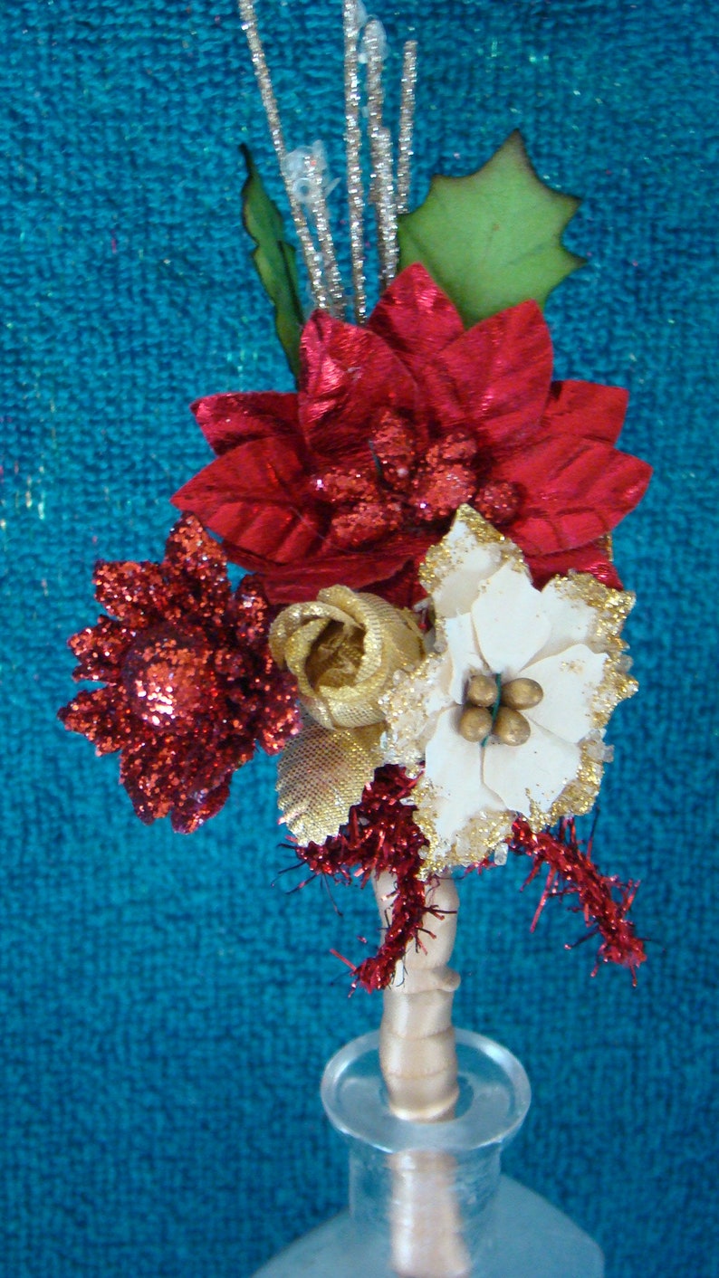 Christmas Holiday Mini Floral Pick Bouquet Corsage Boutonniere image 3