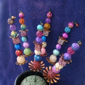 Variety Beaded Garden Stake Colorful Large Plant Pick Indoor w/ cube charm