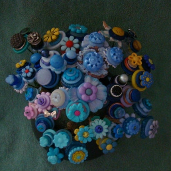 Handmade Mini Button Flower Bouquets in Blues