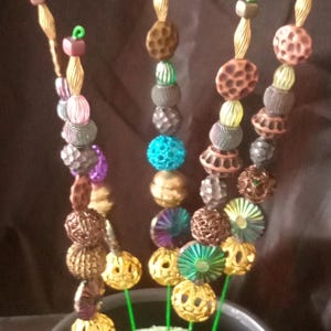 Big Metal Beaded Garden Stake Indoor Plant Pick Houseplant Jewelry Fairy Garden