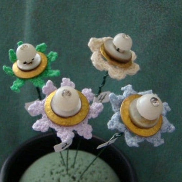 Crystal Rhinestone Individual Button Flowers plus MOP/metal/crochet embellishments