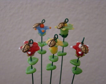 Fairy Garden 6" Beaded Flower Plant Pick Garden Stake Plant Jewelry Indoor Set 9