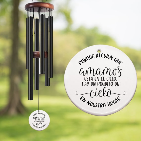 Memorial Wind Chimes - Because Someone We Love is in Heaven - Enameled Butterfly and Flowers - in Loving Memory Condolence - Outdoor Sympathy Reminder - 22 L