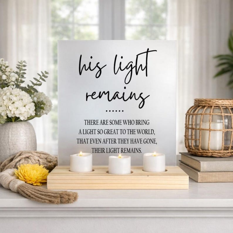 Memorial Sign, His Light Remains, Remembrance Candle image 8