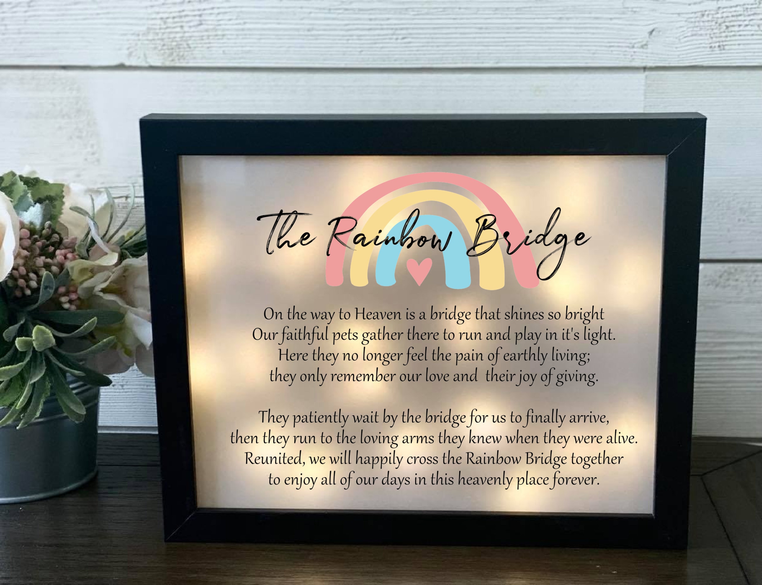 Rainbow Bridge Pet Memorial Lighted Frame, Dog Cat Loss Gift, Sympathy ...