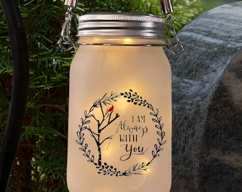 Solar Memorial Jar, "I Am Always With You", Sympathy Gift, Grave Marker