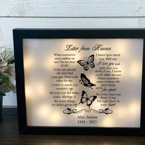 Letters From Heaven, When Tomorrow Starts Without Me, Sympathy Gift, Butterfly Shadowbox, Memorial Frame, Bereavement Gift, Memorial Gift