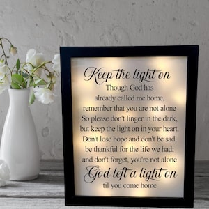 Keep The Light On Personalized Memorial Shadow Box, Loss Of Loved One, Remembrance Shadow Box, Sympathy Gift, Memorial Decor, Loss Of Parent