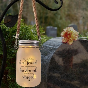 Loss of Husband Solar Memorial Jar, Loss of Spouse, Sympathy Gift, Solar Light, Grave Lantern, Cemetery Decoration, Grave Marker, Memorial