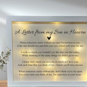 Loss of Son Memorial Frame, A Letter From My Son In Heaven, Loss Of Loved One, Bereavement Gift, Memorial Gift Son, Keepsake Loss Of Son