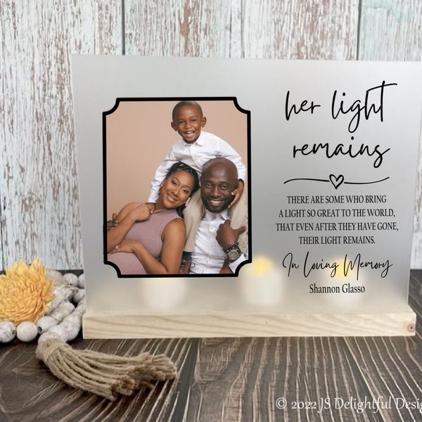 Her Light Remains, Memorial Sign, Sympathy Gift, Loss of Loved One, Lighted Memorial Sign, Funeral Sign, Remembrance Candle,Wedding Memorial