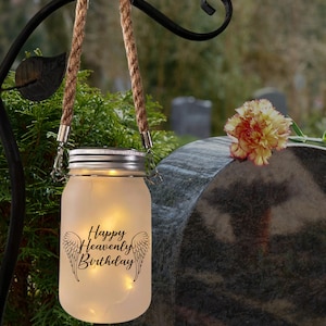 Heavenly Birthday Grave Decoration, Happy Heavenly Birthday, Sympathy Gift, Solar Light, Grave Lantern, Cemetery Decoration, Grave Marker