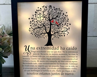 Una Extremidad Ha Caído,  Árbol De Familia, Spanish Keepsake, Remembrance,  Regalo de simpatía, Bereavement Gift