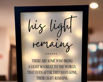 His Light Remains, Sympathy Gift, Shadowbox, Memorial Frame, Loss Of Loved One, Bereavement Gift, Memorial Gift, Memorial Shadowbox, Funeral