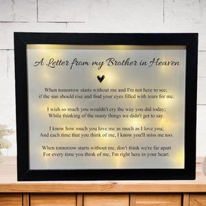 A Letter From My Brother In Heaven Memorial Frame, Loss of Brother, Sympathy Gift, Bereavement Gift, Memorial Shadow Box, Loss Of Sibling