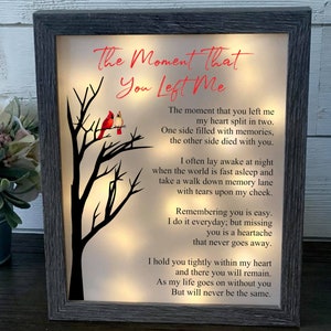 The Moment That You Left Me, Sympathy Shadowbox, Memorial Frame, Loss Of Loved One, Bereavement, Memorial Gift, Memorial Shadowbox, Keepsake