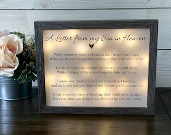 Loss of Son, Sympathy Gift, Memorial Frame, Loss Of Loved One, Bereavement Gift, Memorial Gift, A Letter From My Son In Heaven, Keepsake