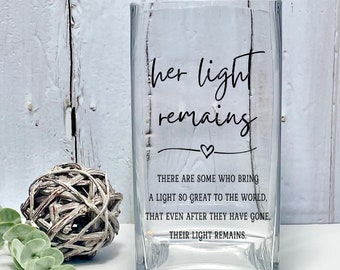 Her Light Remains, Memorial Candle, Memorial Vase, Remembrance Candle, Funeral Gift, Celebration Of Life, Bereavement Gift, Prayer Candle