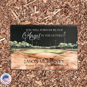 Custom Baseball Memorial Slate, Baseball Sympathy Gift, Angel In The Outfield, Baseball Memorial Gift, Loss Of Loved One,