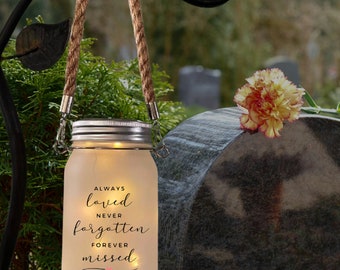 Grave Decoration, Always Loved Never Forgotten, Sympathy Gift, Solar Light, Grave Lantern, Cemetery Decoration, Grave Marker, Memorial